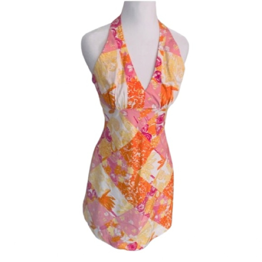Owls & Fireflies Lilly Pulitzer orange Pink Halter Dress XS SZ 2 Bugs Birds